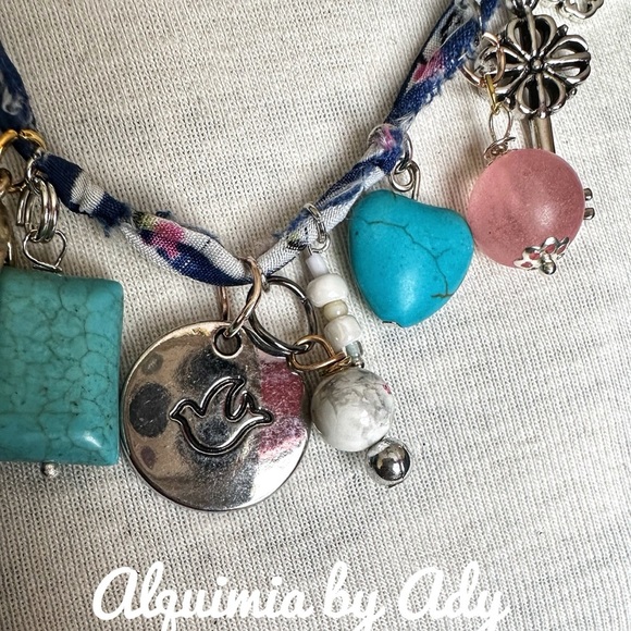 Alquimia Blue and Pink Charm Necklace Bohemian Style turquoise - Picture 7 of 9
